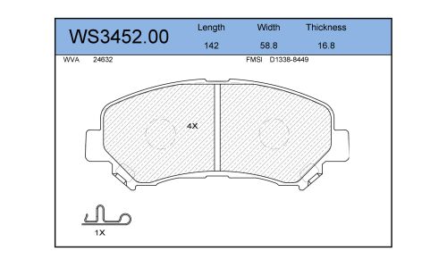 Колодки тормозные дисковые Jeenice, комплект на ось (4 шт), арт. WS3452.00