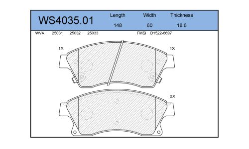 Колодки тормозные дисковые Jeenice, комплект на ось (4 шт), арт. WS4035.01