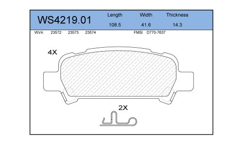 Колодки тормозные дисковые Jeenice, комплект на ось (4 шт), арт. WS4219.01