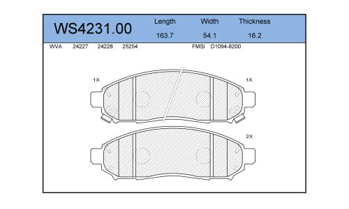 Колодки тормозные дисковые Jeenice, комплект на ось (4 шт), арт. WS4231.00