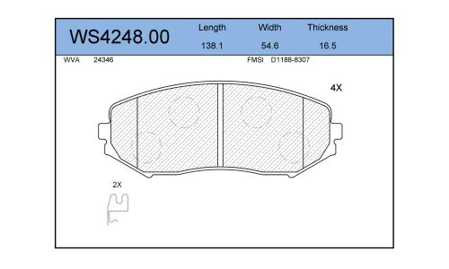 Колодки тормозные дисковые Jeenice, комплект на ось (4 шт), арт. WS4248.00