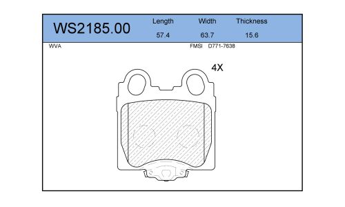Колодки тормозные дисковые Jeenice, комплект на ось (4 шт), арт. WS2185.00