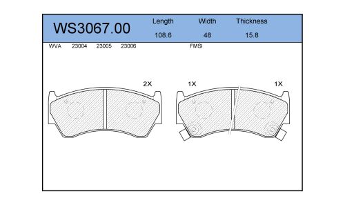Колодки тормозные дисковые Jeenice, комплект на ось (4 шт), арт. WS3067.00