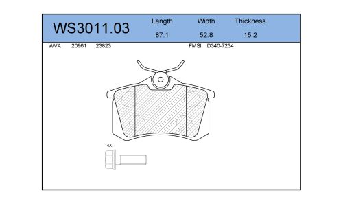 Колодки тормозные дисковые Jeenice, комплект на ось (4 шт), арт. WS3011.03