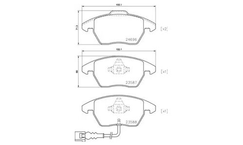 Колодки тормозные дисковые Brembo, комплект на ось (4 шт), арт. P85146