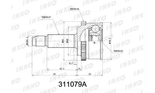 ШРУС INKO, внешний, арт. 311079A