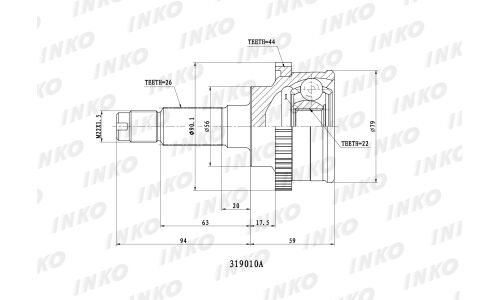 ШРУС INKO, внешний, арт. 319010A