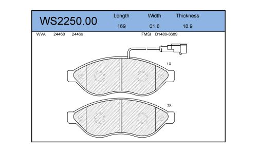 Колодки тормозные дисковые Jeenice, комплект на ось (4 шт), арт. WS2250.00