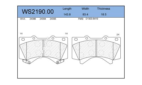 Колодки тормозные дисковые Jeenice, комплект на ось (4 шт), арт. WS219000