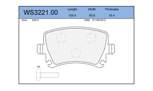Колодки тормозные дисковые Jeenice, задние, комплект на ось (4 шт), арт. WS3221.00