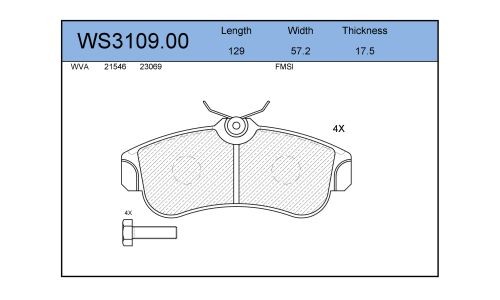 Колодки тормозные дисковые Jeenice, комплект на ось (4 шт), арт. WS3109.00
