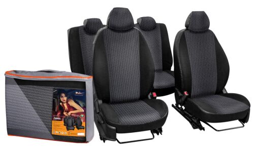 Чехлы Airline Лима для Lada X-RAY, для передних и задних сидений, кожзам и жаккард, черно-серый цвет, 12 предметов