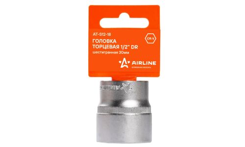 Головка торцевая Airline, короткая, 6-гранная, под квадрат 1/2", 30мм, арт. AT-S12-18