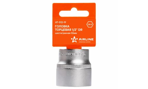 Головка торцевая Airline, короткая, 6-гранная, под квадрат 1/2", 32мм, арт. AT-S12-19