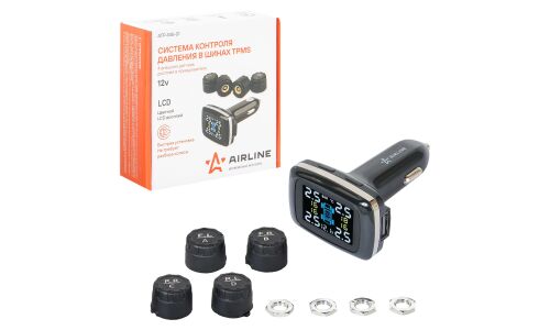 Система контроля давления в шинах (TPMS) Airline, 0–3.5Бар, 4 датчика с питанием от CR1632, ЖК-дисплей в прикуриватель, арт. ATP-MS-01