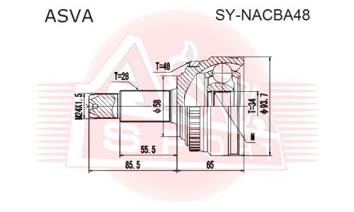 ШРУС Asva, передний, наружный, для SsangYong New Action, арт. SY-NACBA48