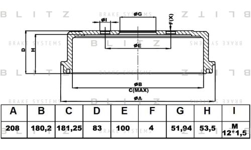 Барабан тормозной Blitz, арт. BT0121