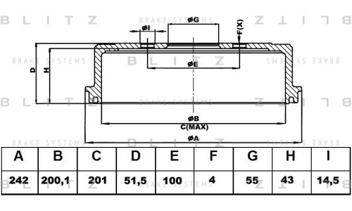 Барабан тормозной | зад Blitz, арт. BT0122
