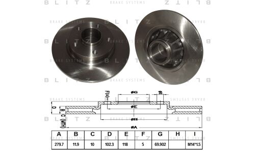 Диск тормозной Blitz, задний, правый/левый, 1 шт, арт. BS0195