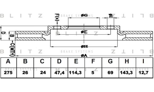 Диск тормозной Blitz, передний, арт. BS0444