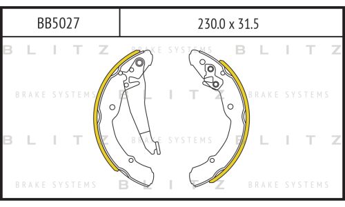 Колодки тормозные барабанные Blitz, комплект на ось (4 шт), арт. BB5027