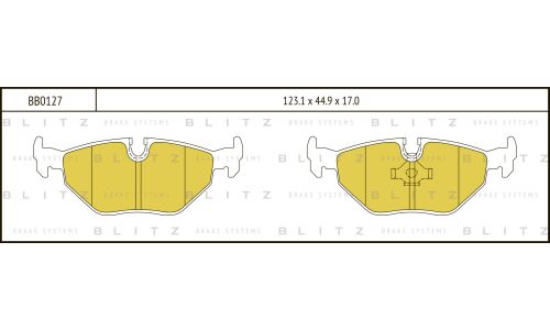 Колодки тормозные дисковые Blitz, задние, комплект на ось (4 шт), арт. BB0127