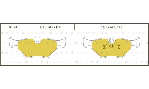 Колодки тормозные дисковые Blitz, задние, комплект на ось (4 шт), арт. BB0128