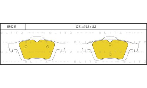 Колодки тормозные дисковые Blitz, задние, комплект на ось (4 шт), арт. BB0253