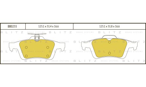 Колодки тормозные дисковые Blitz, задние, комплект на ось (4 шт), арт. BB0255