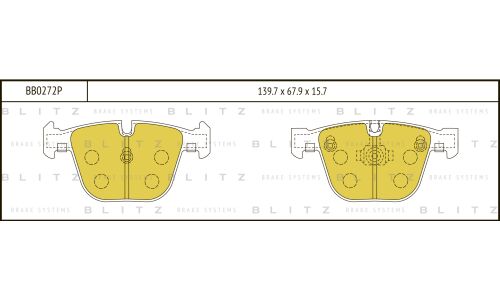 Колодки тормозные дисковые Blitz Performance, задние, комплект на ось (4 шт), арт. BB0272P