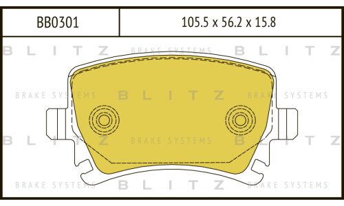 Колодки тормозные дисковые Blitz, задние, комплект на ось (4 шт), арт. BB0301