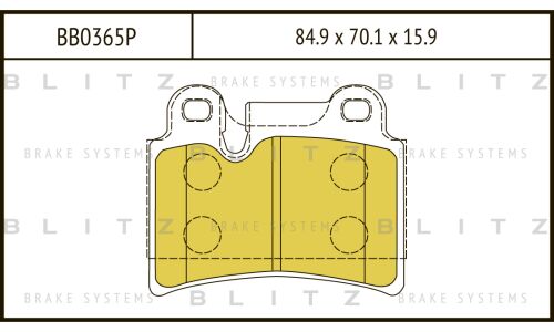 Колодки тормозные дисковые Blitz Performance, задние, комплект на ось (4 шт), арт. BB0365P