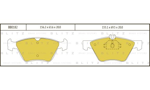 Колодки тормозные дисковые Blitz, передние, комплект на ось (4 шт), арт. BB0182