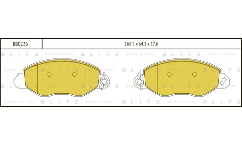 Колодки тормозные дисковые Blitz, передние, комплект на ось (4 шт), арт. BB0236