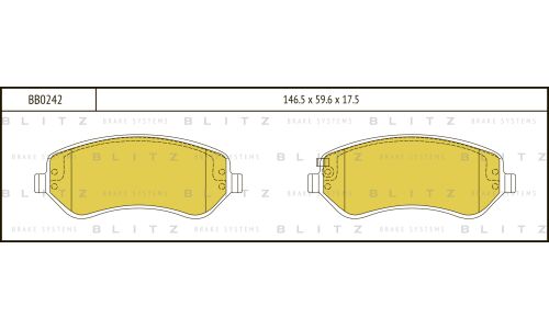Колодки тормозные дисковые Blitz, передние, комплект на ось (4 шт), арт. BB0242