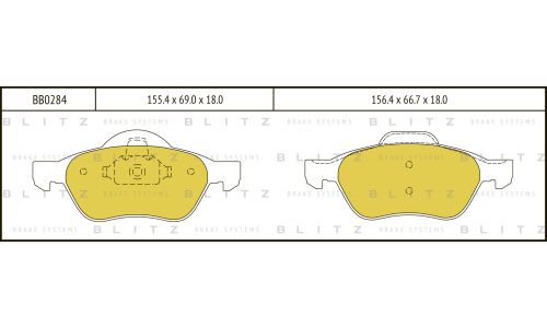 Колодки тормозные дисковые Blitz, передние, комплект на ось (4 шт), арт. BB0284