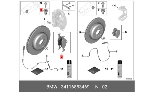 Колодки тормозные дисковые BMW, передние, комплект на ось (4 шт), арт. 34116883469