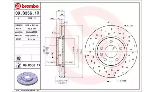 Диск тормозной Brembo вентилируемый, арт. 09B3561X