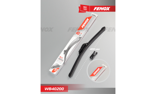 Щётка стеклоочистителя Fenox 400мм (16") бескаркасная, всесезонная, 5 переходников, 1 шт, арт. WB40200
