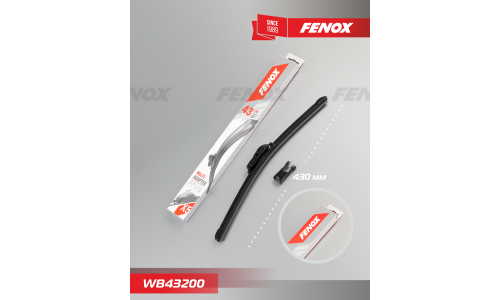 Щётка стеклоочистителя Fenox 430мм (17") бескаркасная, всесезонная, со спойлером, 5 переходников, 1 шт, арт. WB43200