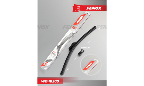 Щётка стеклоочистителя Fenox 480мм (19") бескаркасная, всесезонная, со спойлером, 5 переходников, 1 шт, арт. WB48200