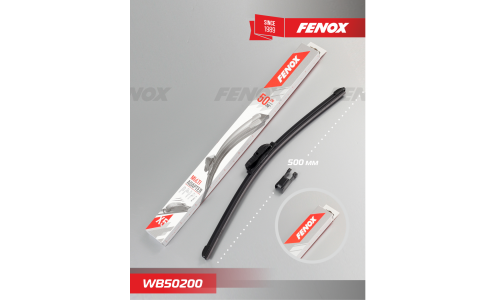 Щётка стеклоочистителя Fenox 500мм (20") бескаркасная, всесезонная, 5 переходников, 1 шт, арт. WB50200
