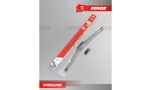 Щётка стеклоочистителя Fenox 500мм (20") бескаркасная, всесезонная, 5 переходников, 1 шт, арт. WB50200
