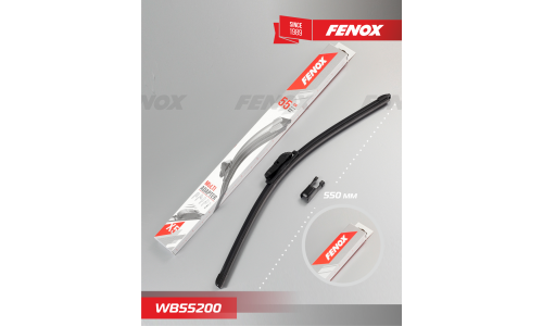 Щётка стеклоочистителя Fenox 550мм (22") бескаркасная, всесезонная, 5 переходников, 1 шт, арт. WB55200