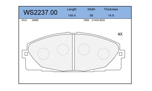 Колодки тормозные дисковые Jeenice, комплект на ось (4 шт), арт. WS2237.00