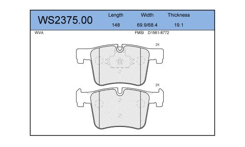 Колодки тормозные дисковые Jeenice, комплект на ось (4 шт), арт. WS2375.00