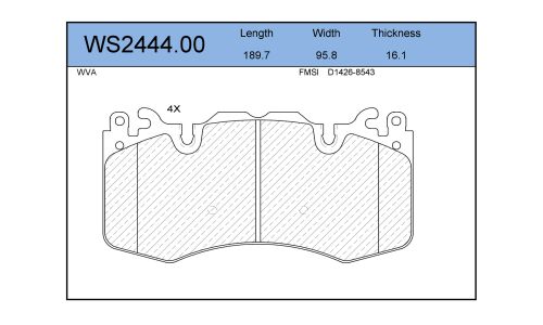 Колодки тормозные дисковые Jeenice, комплект на ось (4 шт), арт. WS2444.00