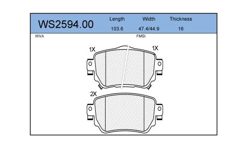 Колодки тормозные дисковые Jeenice, комплект на ось (4 шт), арт. WS2594.00