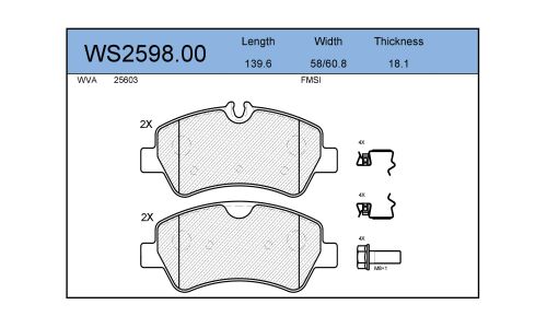 Колодки тормозные дисковые Jeenice, комплект на ось (4 шт), арт. WS2598.00