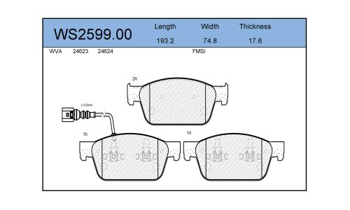 Колодки тормозные дисковые Jeenice, комплект на ось (4 шт), арт. WS2599.00